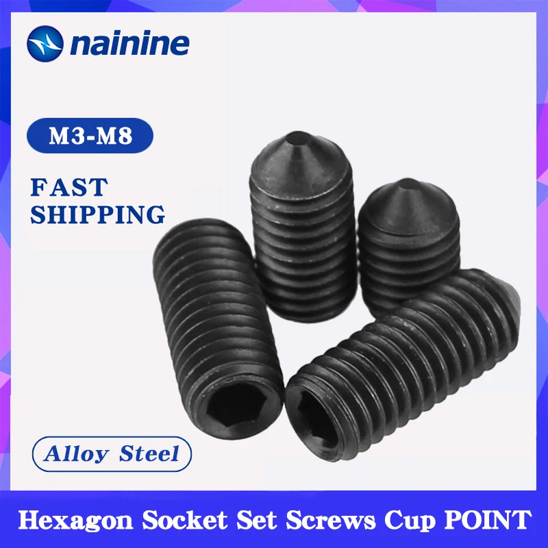 

DIN914 Grade 12.9 Alloy Steel Grub Screws Cone Point Hexagon Hex Socket Set Screws Bolt M3-M8