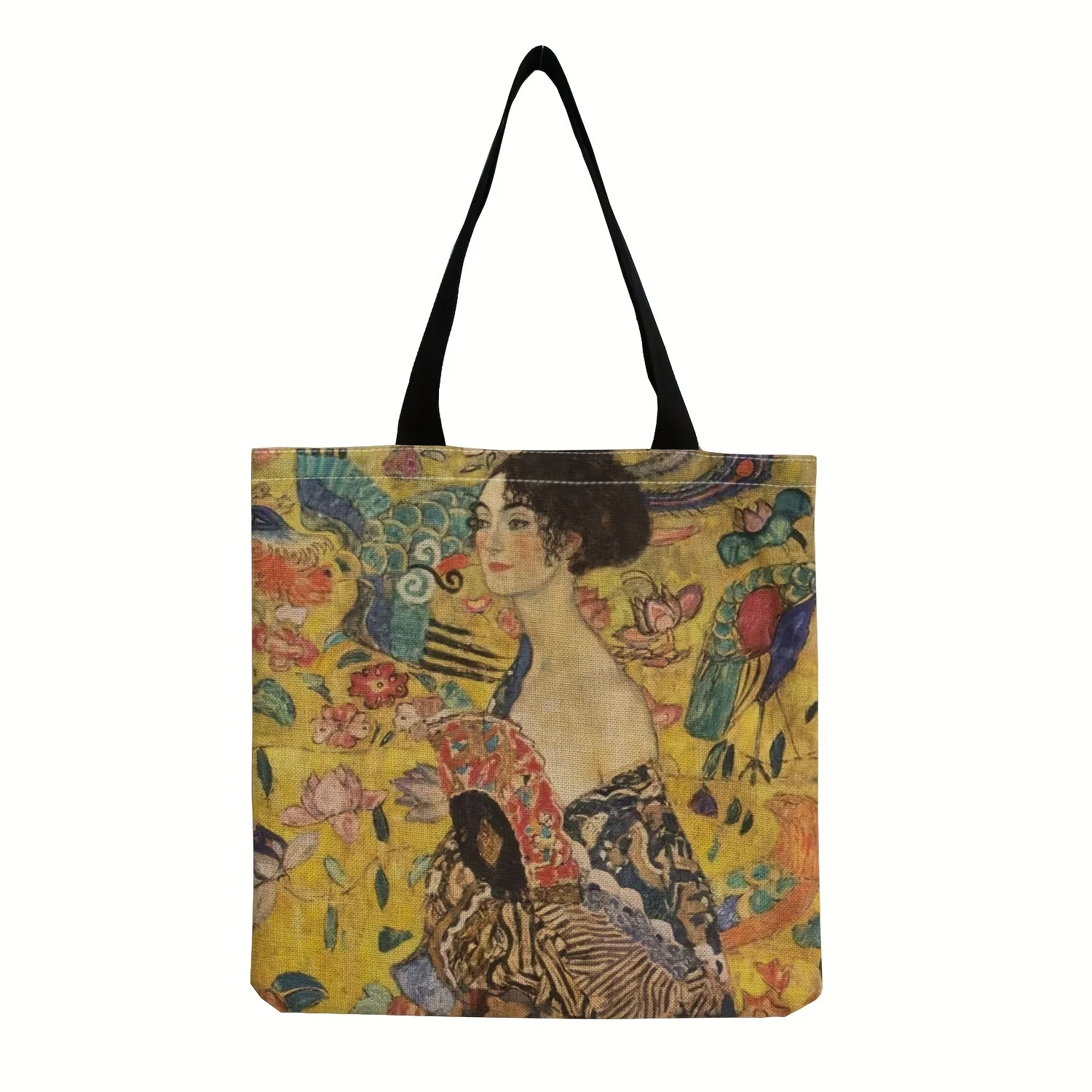 Oil Painting Printed Large Capacity Canvas Tote Bag, Lightweight Shoulder Shopping Bag, Casual Fashion Commuter Bag
