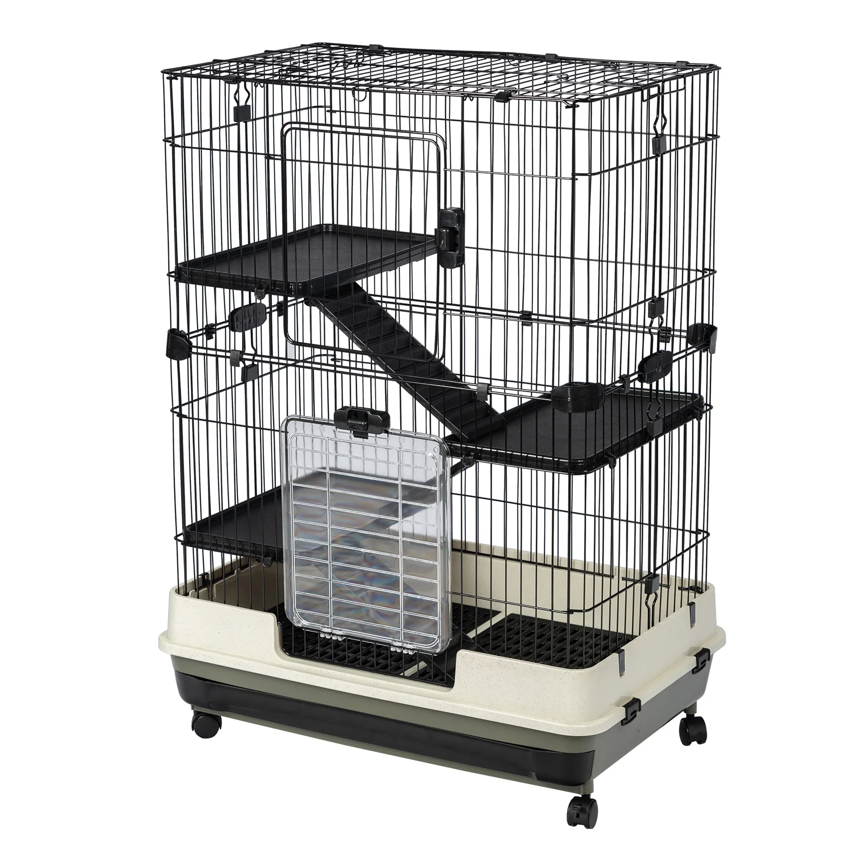 

4-Tier 32"Small Animal Metal Cage Height Adjustable with Lockable Casters Grilles Pull-out Tray for Rabbit Chinchilla Ferret Bun