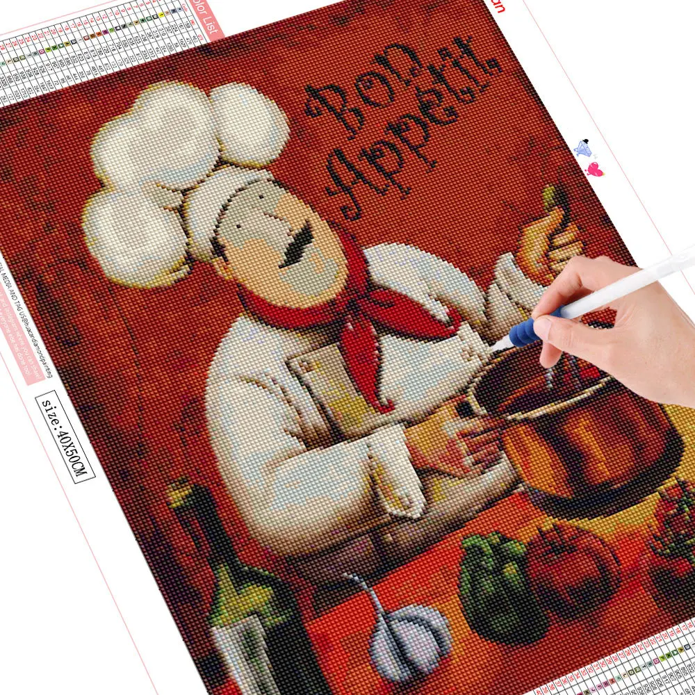 5D Diamond Painting Chef Cat Full Square Drill Diamond Art Rhinestone Cartoon Mosaic Needlework Kitchen Home Decoration HUACAN