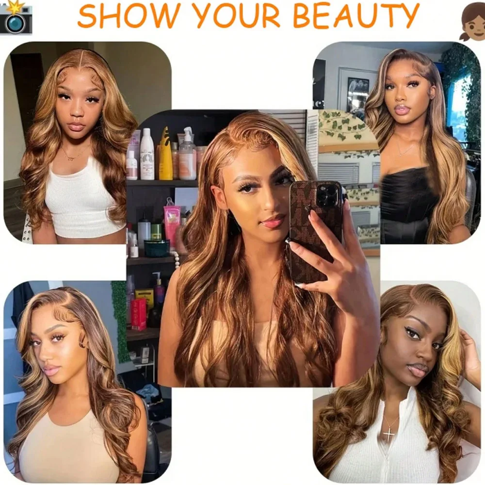 28 Inch Highlight Body Wave Wig Brazilian Human Hair Wigs 13x4 Transparent Lace Front Wigs Human Hair Pre Plucked with Baby Hair