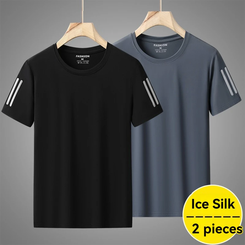 High Quality Ice Silk Thin Men's Casual Breathable Short Sleeved T-shirt Summer Sweat Absorbing Quick Drying Sports Running Top 4