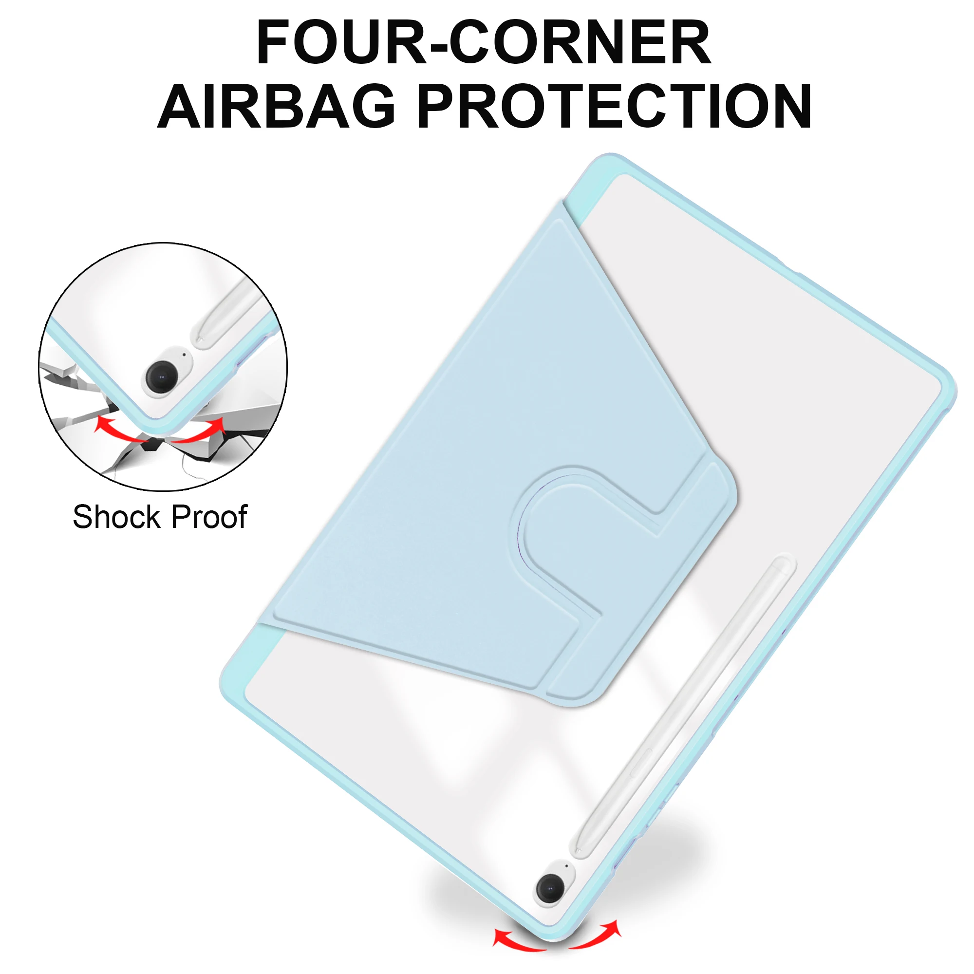 Enhanced 360° Rotating Smart Case with Pencil Holder and Acrylic Back