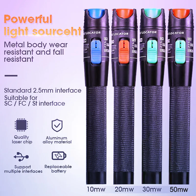 

30mW 30km Visual Fault Locator Red Light Pen Red Laser Cable Tester Fiber Optic Detector Meter Testing Tool