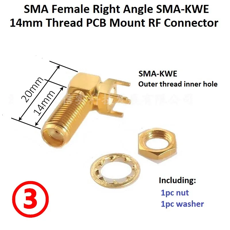 SMA 커넥터 4핀 SMA 암 SMA-KWE 직각 PCB 솔더 마운트 안테나 소켓 90도 스루홀 플러그 동축 커넥터