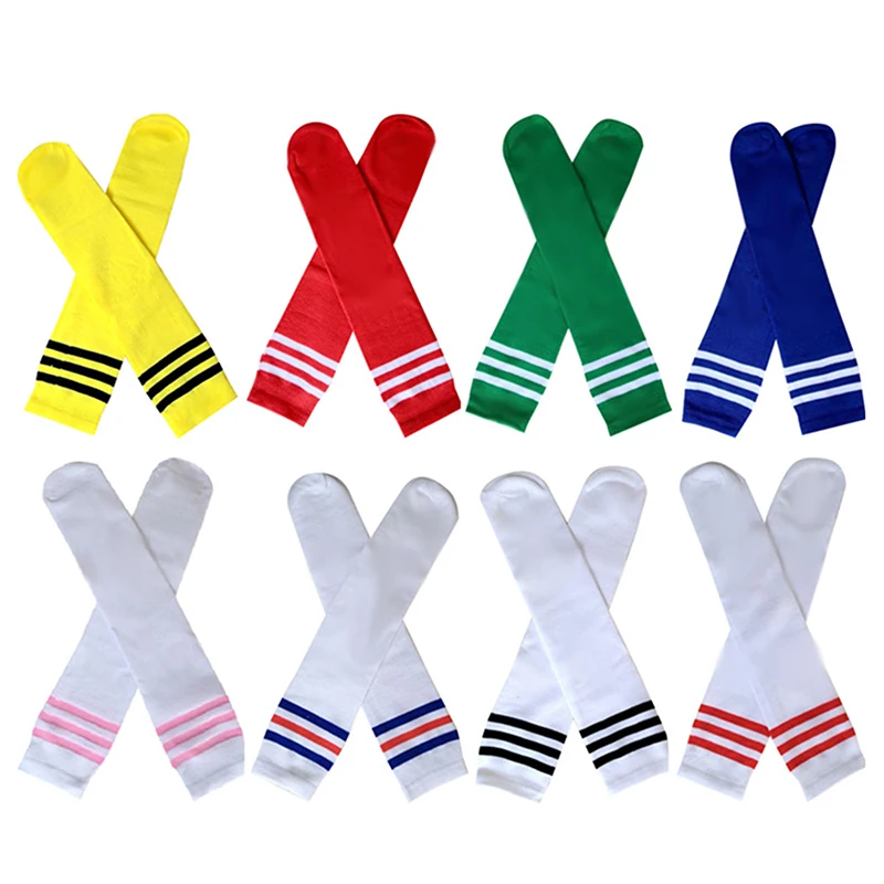 Solid Striped Heelless Knee-High Football Socks Kids Legging Stocking Soccer Baseball Dance Cheerleading Sports Socks 1 Pair
