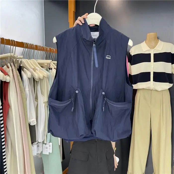 Summer Cool and Breathable Sweetheart Shoulder Loose Vest Women's Trendy Multi Pocket Casual  vest