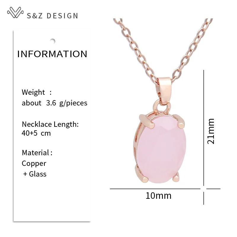 S&Z DESIGN New Fashion Oval Egg Shape Crystal 585 Rose Gold Color Pendant Necklace For Women Wedding Romantic Jewelry Gift