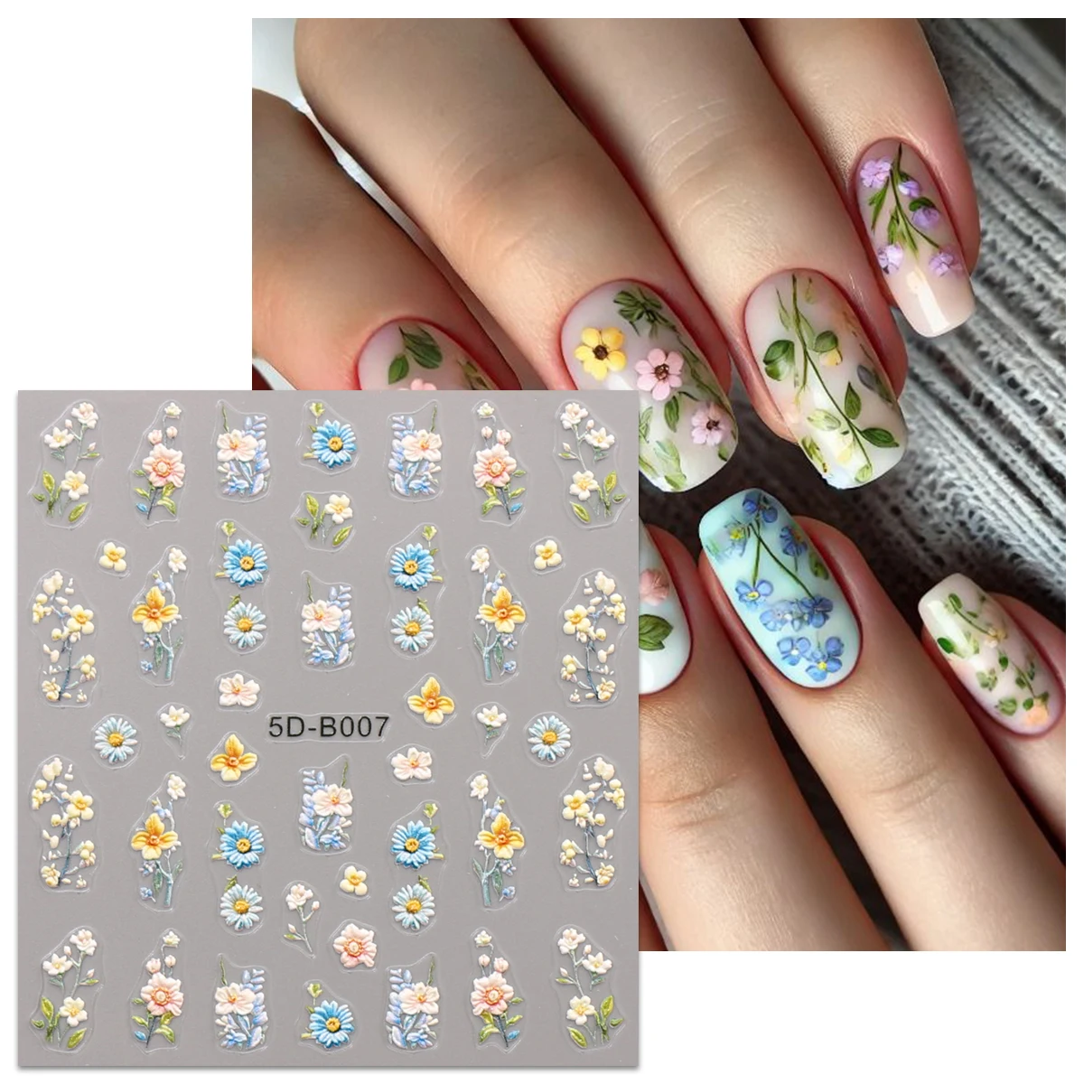 2개 봄과 여름 꽃무늬 네일 아트 스티커, 5D 스티커, DIY, 선물, 웨딩 파티 메이크업, Y2K, 쉽게 적용할 수 있는 네일 장식