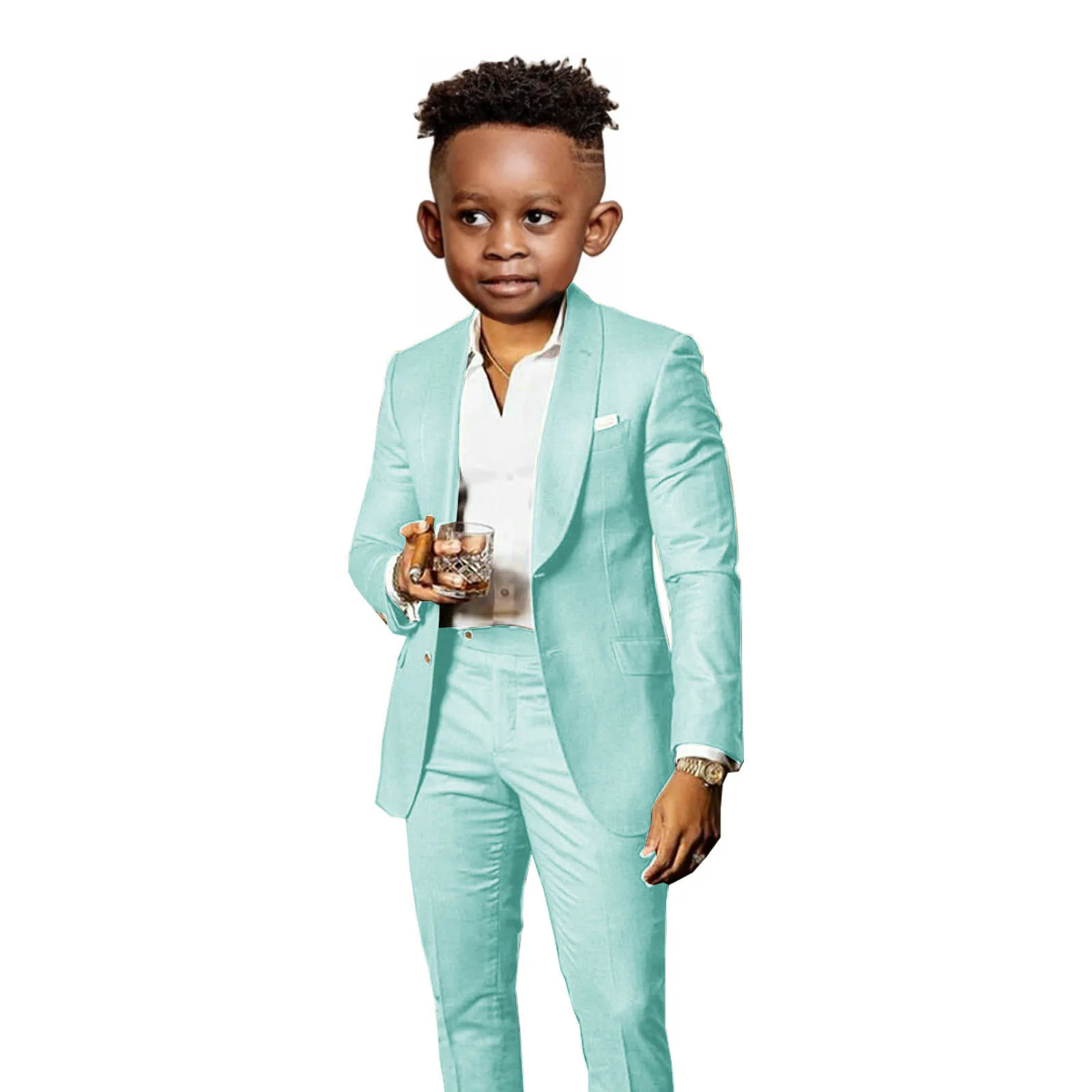 Children's Brown 2-Piece Suit with Shawl Collar - Elegant Formal Wear for Weddings and Parties