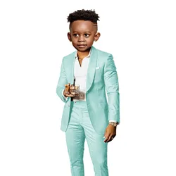 Children's Brown 2 - Piece Suit with Shawl Collar - Elegant Formal Wear for Weddings and Parties (Mint green)