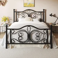 Bed Frame/Metal Platform Bed Frame with Butterfly Pattern Design Headboard and Footboard/Strong Metal Slats Support 1