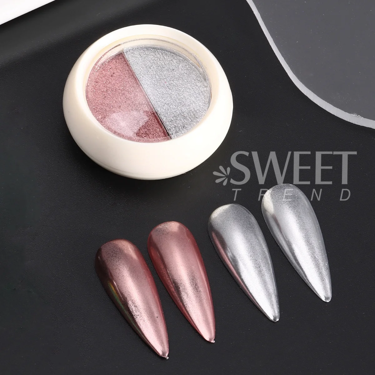 Double-color Chrome Solid Nail Glitter Pink Silver Classic Metallic Mirror Rubbing Dust DIY Gradient Effect Flash Manicure Decor