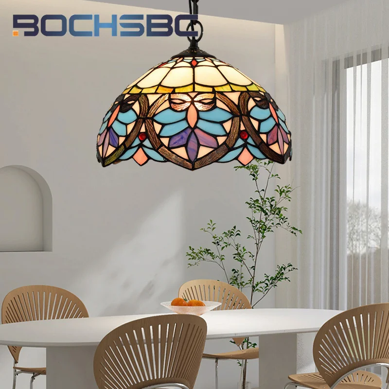 

BOCHSBC Tiffany French Glass Vintage style chandelier Art Deco Study Bedroom Balcony Bar Restaurant Hotel pendant light