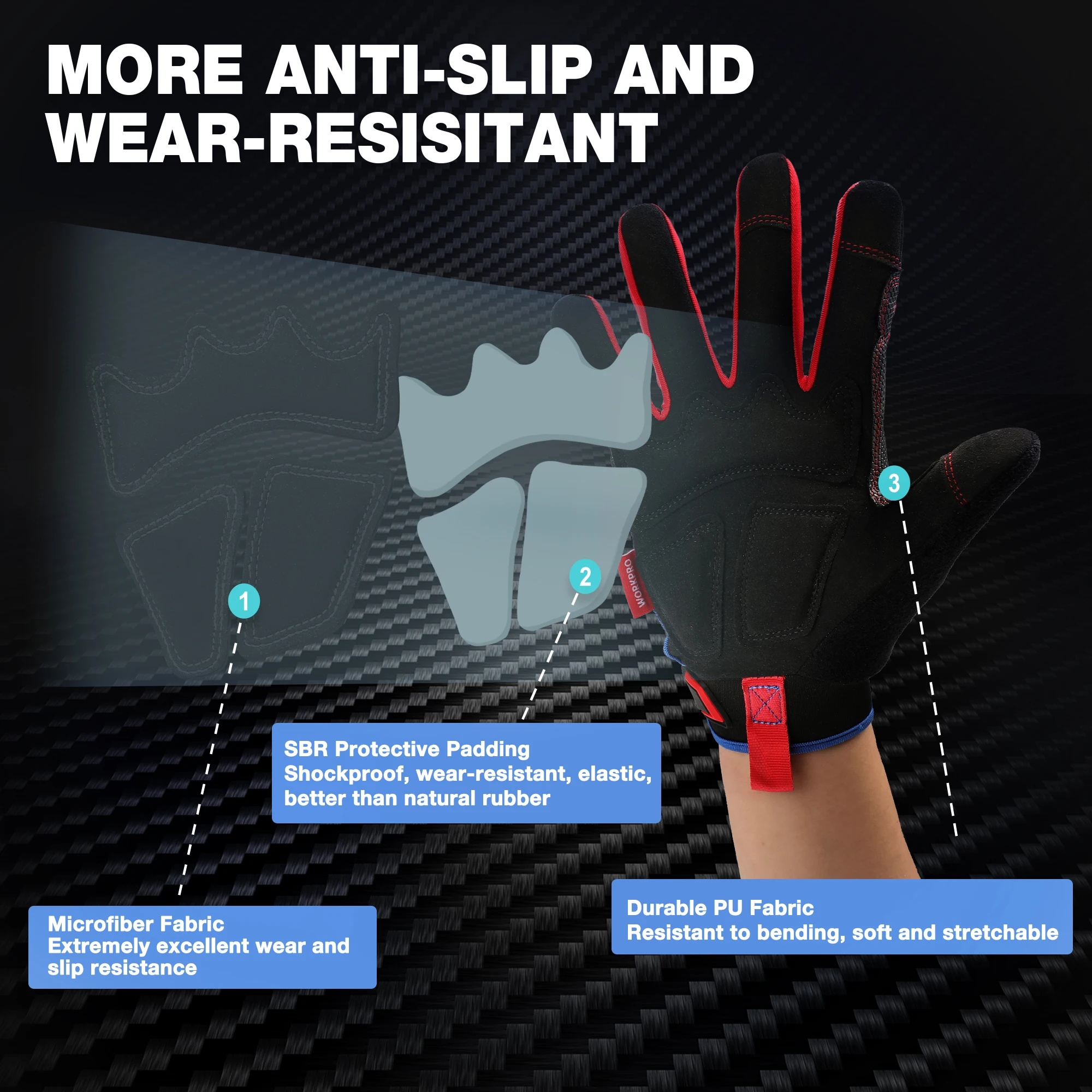 WORKPRO Safety Work Gloves Mechanic Working Gloves for Men Women Touch Screen Terry Fabric Non-Slip