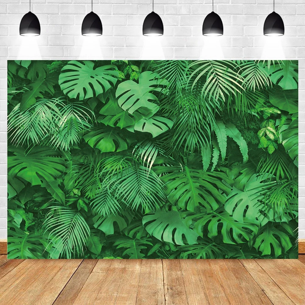 Tropical Green Leaves Backdrop Green Grass Flower Summer Jungle Safari Baby Birthday Wedding Bride Shower Photography Background