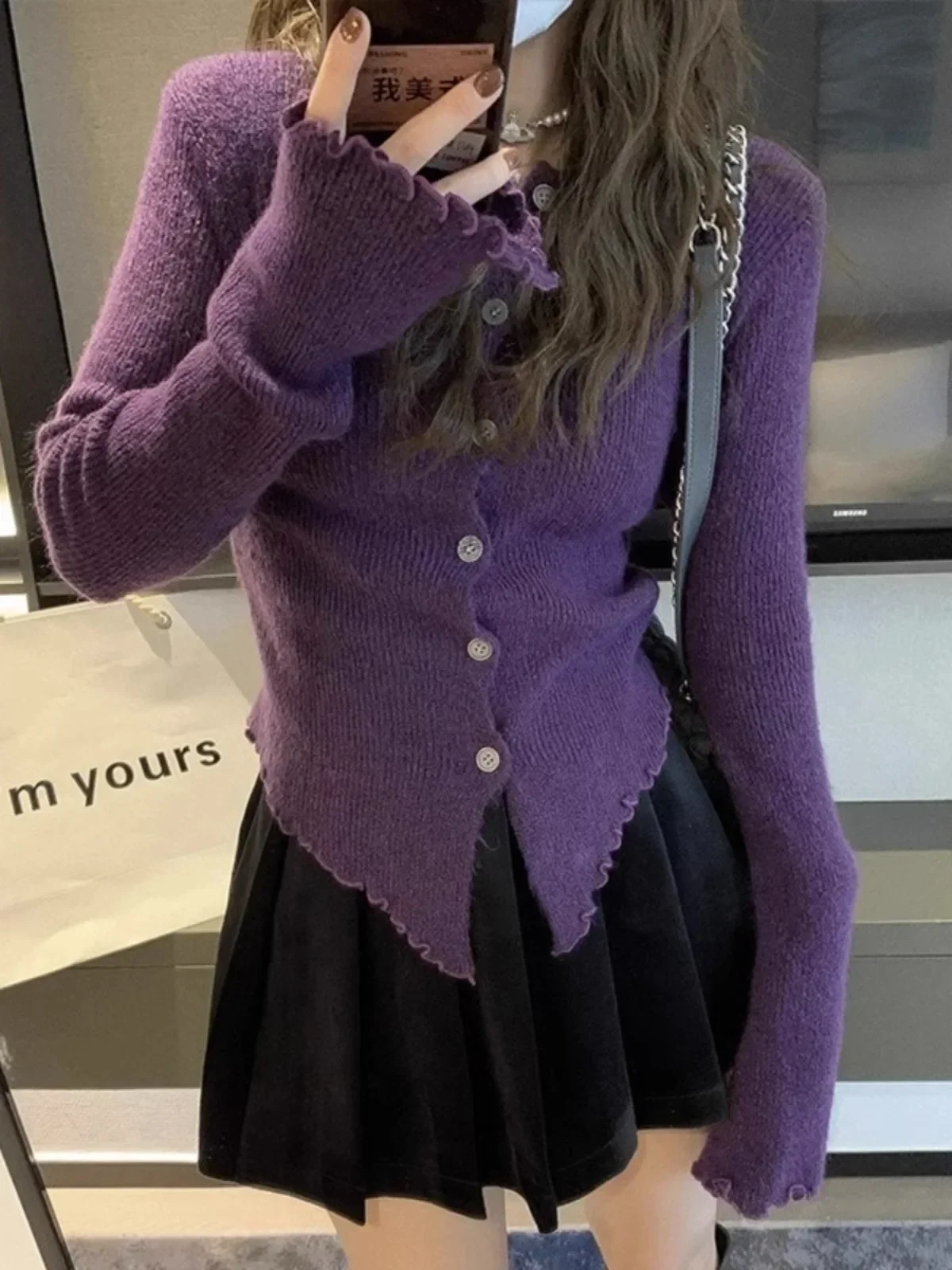 Autumn Hotsweet Long Sleeve Single Breasted Ladies Cardigans Women Gyaru Solid Color Knitting Casual O-Neck Sexy Sweater