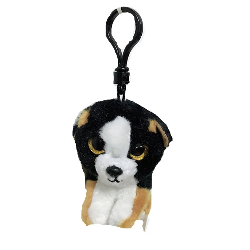 9cm Ty Beanie Big Eyes Small Pendant Keychain Clips Mini Stuffed Plush Toy Animals Doll  Black Dog Roscoe Children Gifts 6