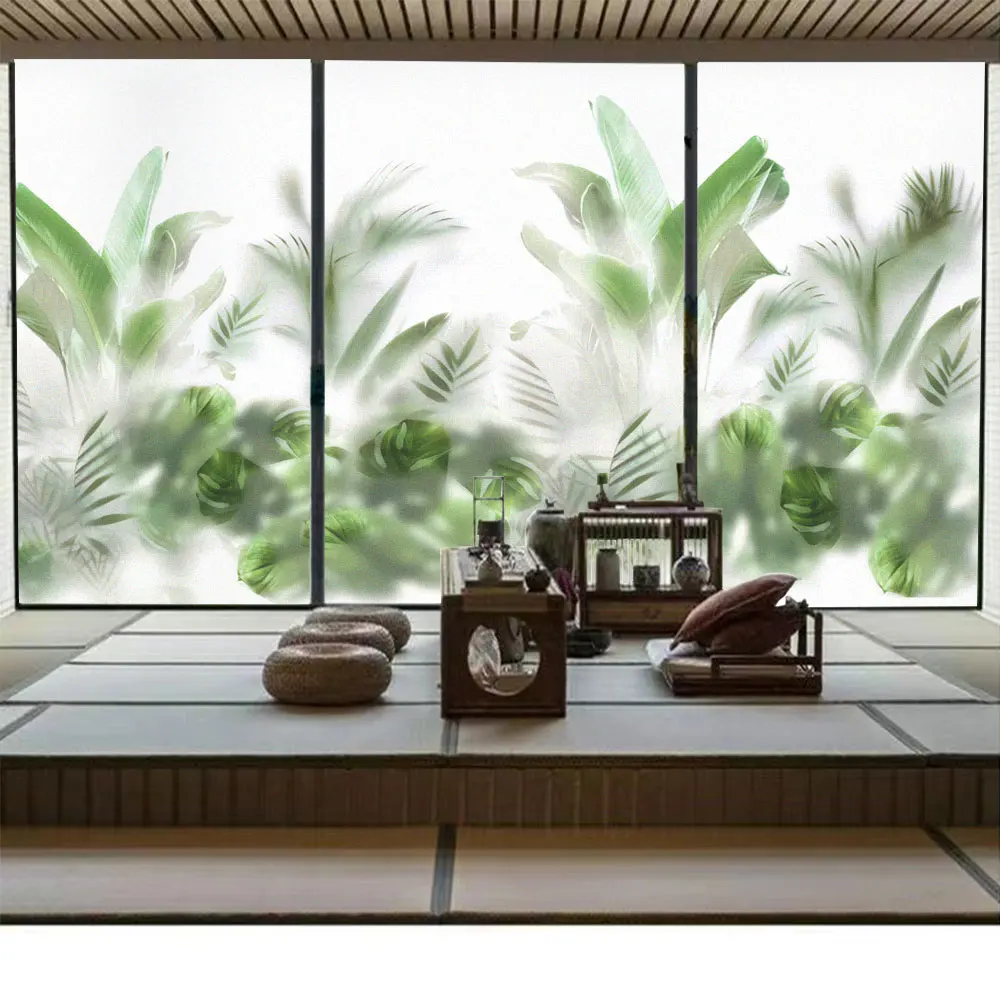 Window Privacy Film Hazy Plant Pattern Privacy Window Film PVC Glass Door Decorative Frosted Anti UV No Glue Static Cling Glass Window Sticker window film,window privacy film,window sticker