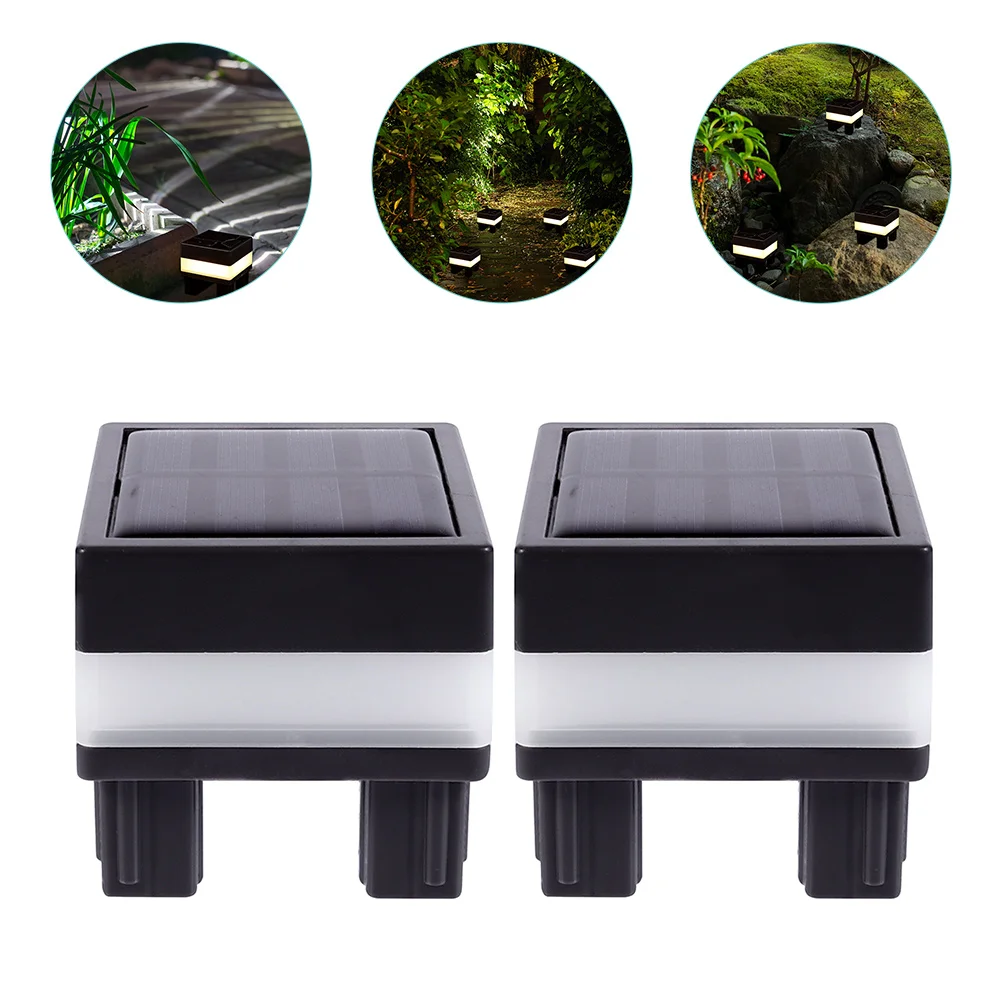 2 Pcs Square Solar Post Lights Outdoor Fence Deck Path Lights Waterproof Garden Lighting Landscape Solar Powered Outdoor