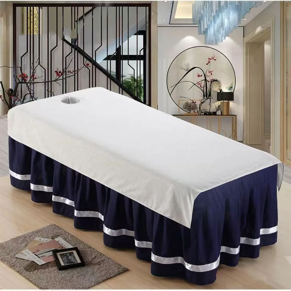 Comfortable Beauty Salon Bed Sheet Oil-proof with Holes Massage Bed Bedspread Washable Soft SPA Bedspread Massage Treatment
