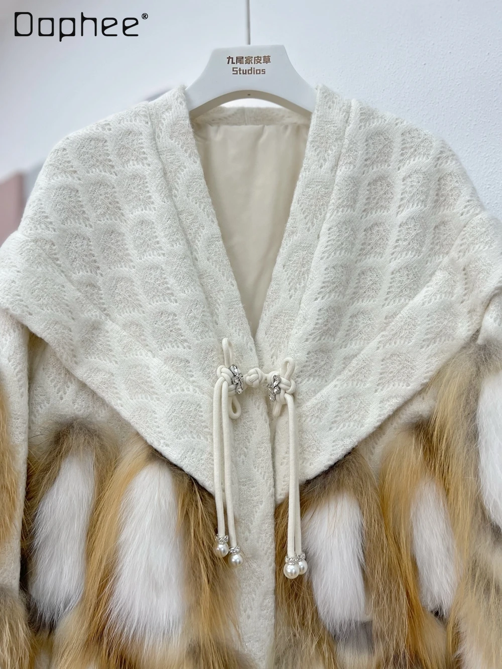 Luxury Woman Fox Fur Real Fur Coat 2023 Winter New Fashion Women's Color Contrast Patchwork Coarse Wool Mid-Length Fur Jacket