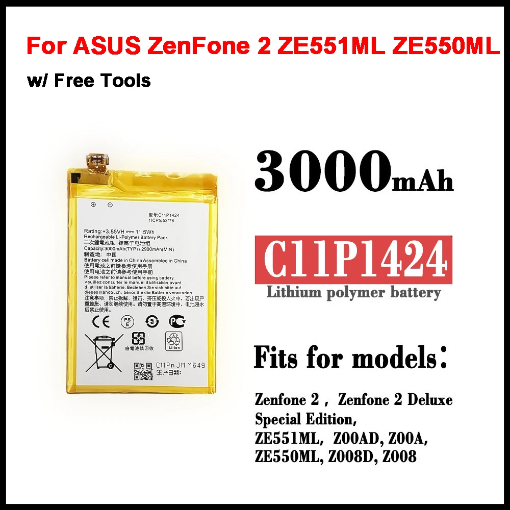 

Replacement Phone Battery C11P1424 3000mAh for ASUS ZenFone 2 ZE551ML ZE550ML Z00AD Z00ADB Z00A Z008D Free Tools