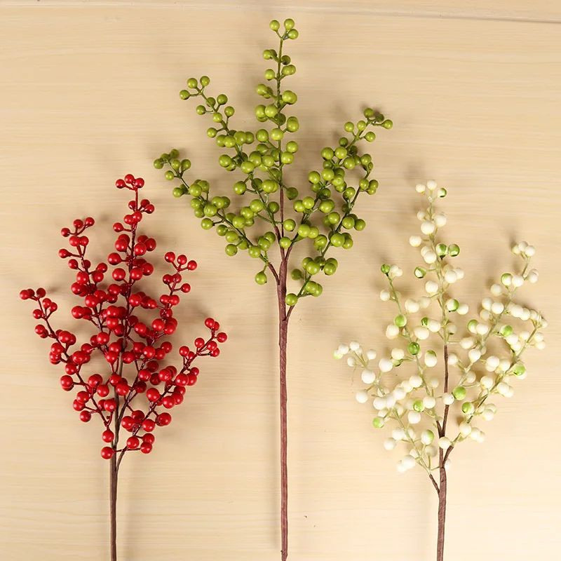 

Christmas Red Berry PE Artificial Flower 5 Branches Fake Berries Christmas Wreath Handmade Accessories Home New Year Decorations