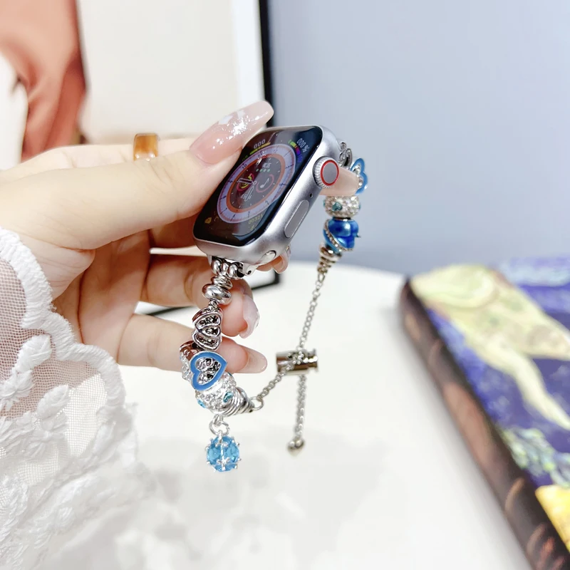 Charm Strap for Apple Watch Band 40mm 44mm 42mm 38mm 45 49 Women Jewelry Metal Bracelet for IWatch Series 9 8 7 6 SE Accessories