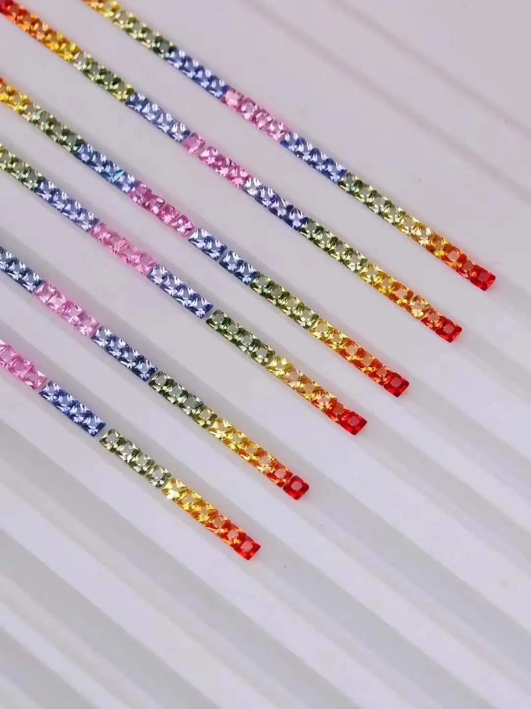 New Fashion High Quality Princess Cut Loose Gemstones Gradient Rainbow Strips corundom lab grown gemstone for DIY Jewelry