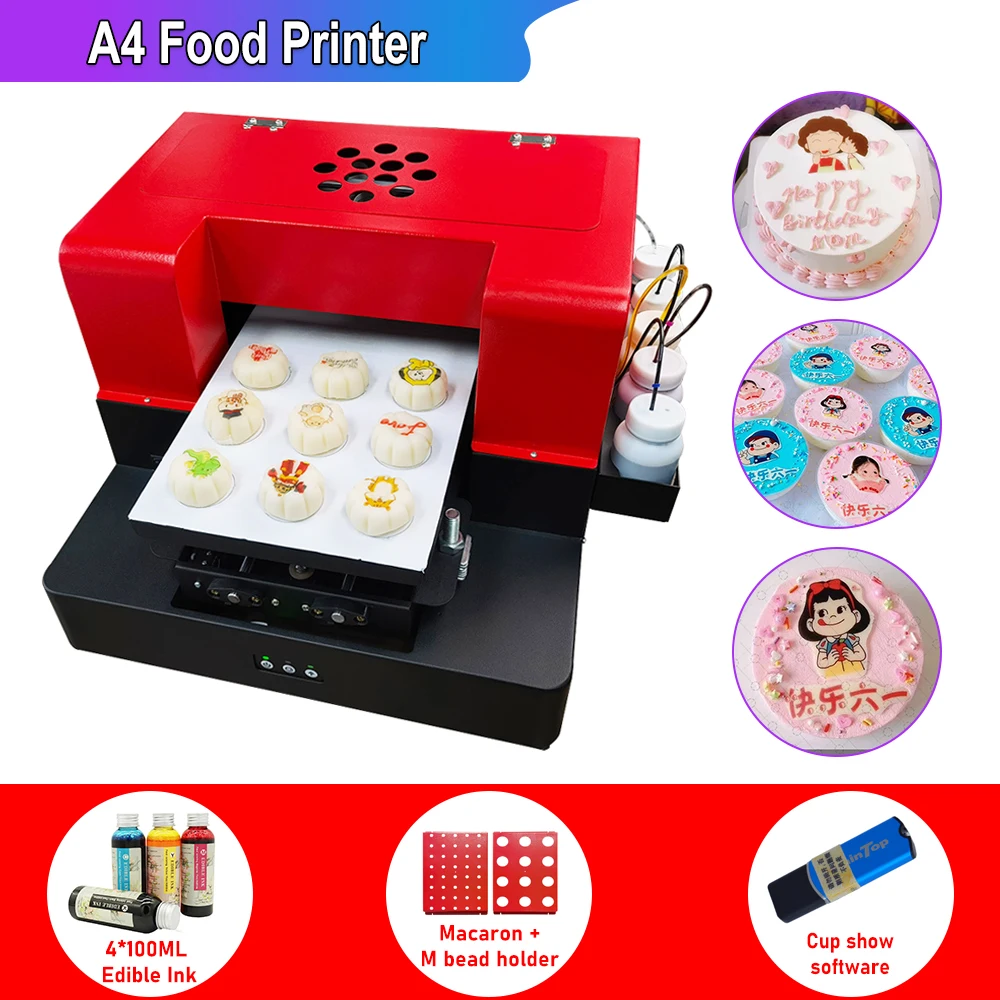 A4 Food Printer Automatic Cake Cookies Selfie Art food Printer Photo Printer Machine for  Cappuccino Biscuits Macaroon Candies