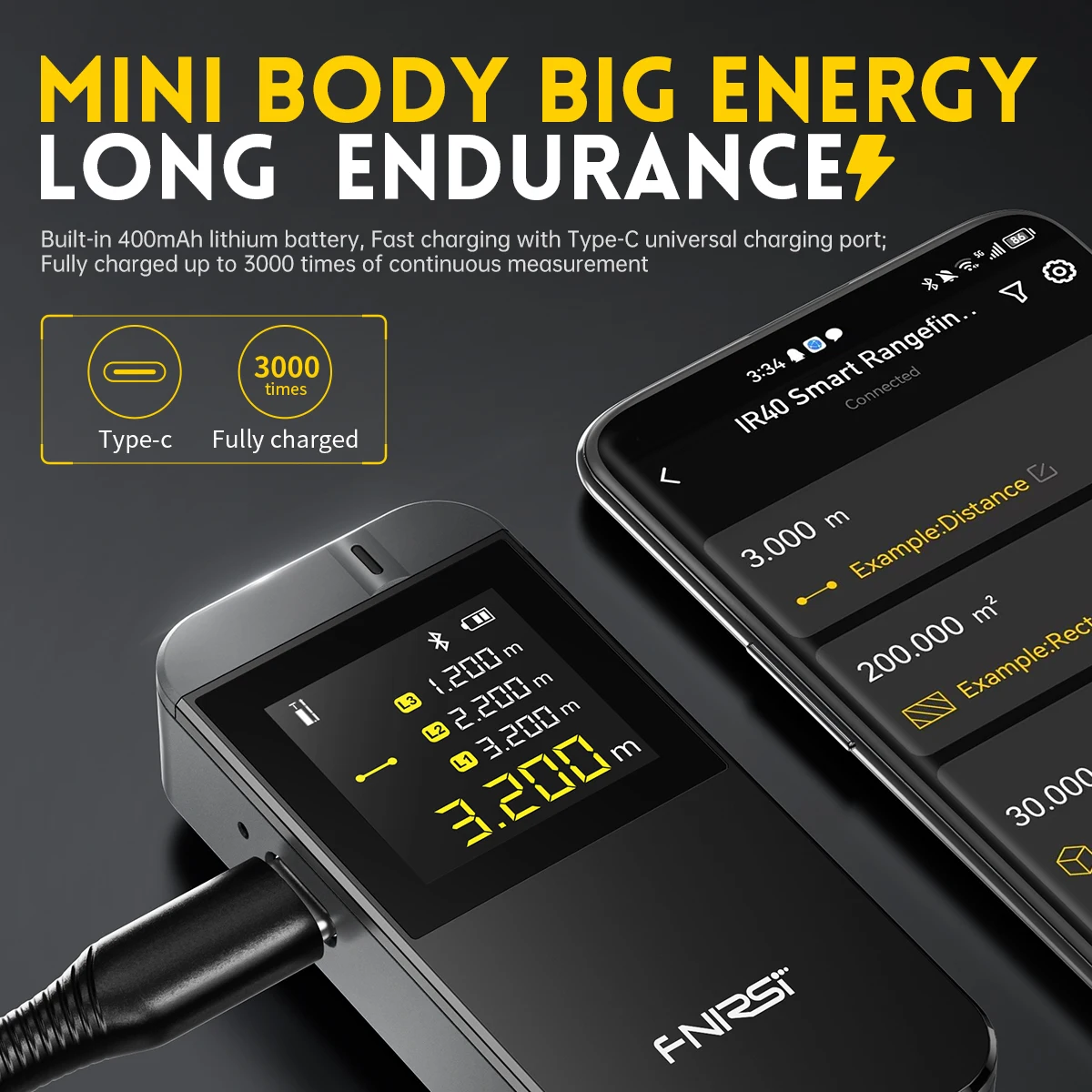 FNIRSI IR40 Digital Laser Tape Measure 40M Laser Rangefinder Accurate Distance Meter Construction Bluetooth APP Android IOS