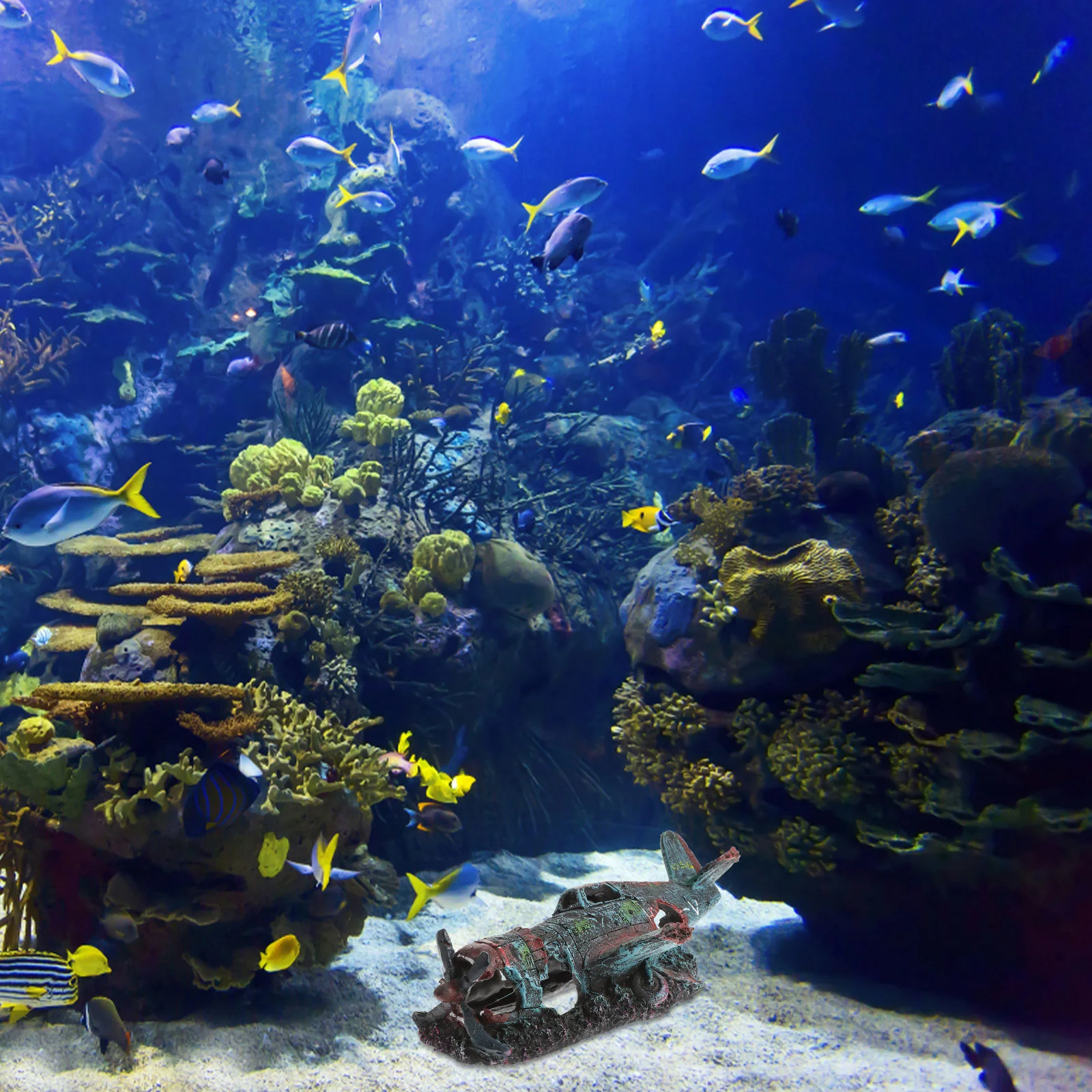 Resin Craft Fish Tank Plane Artificial Plane Wreckage Decor Aquarium Landscape Ornament (Size S)