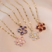 Shiny Zircon Romantic Flower Pendant Necklace For Women Gold Plated Rotatable Flowers Choker Girls Wedding Party Luxury Jewelry 3