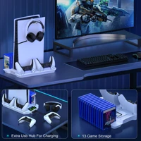 3 Mode Led Cooling Fan for PS5 Vertical Stand 2 Controller Charging Dock for Sony Playstation 5 Disc/Digital with 13 Game Slot 5