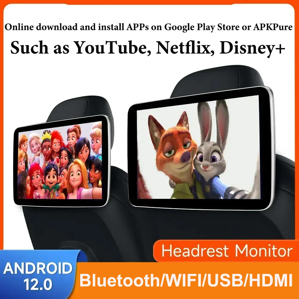 11.6 ''/10.1'' Display Monitor Poggiatesta Android 12 Touch Screen Per Lettore Sedile Posteriore Auto Video Musica Fm Bluetooth Airplay Hdmi
