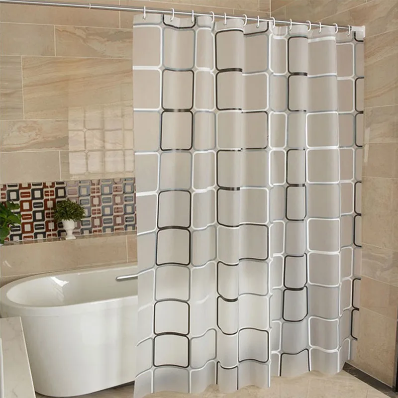 Bathroom Shower Curtains Waterproof PEVA Modern Geometric Plaid Pattern Farmhouse Home Decoration Translucent