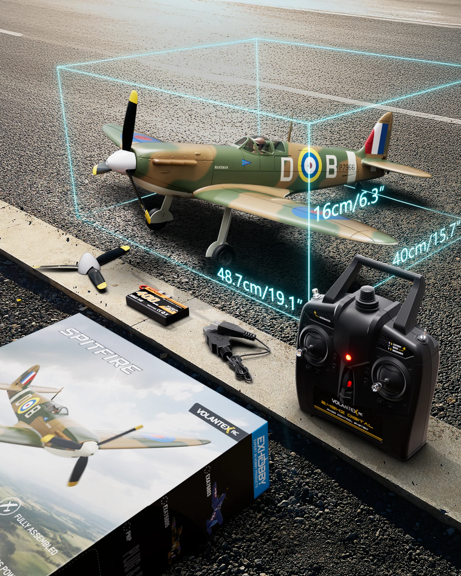 Avion RC Spitfire - Planeur télécommandé 2.4GHz, prêt à voler