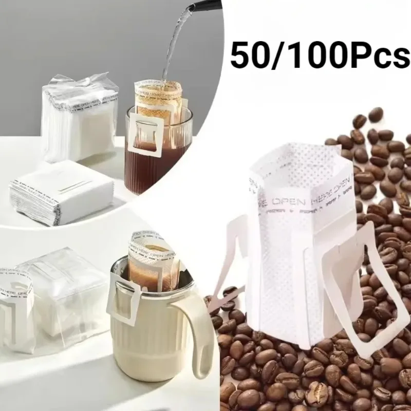 50/100Pcs Coffee Filter Paper Bags Disposable Drip Coffee Bag Handle Hanging Ear Espresso Coffee Accessories Tea Tool