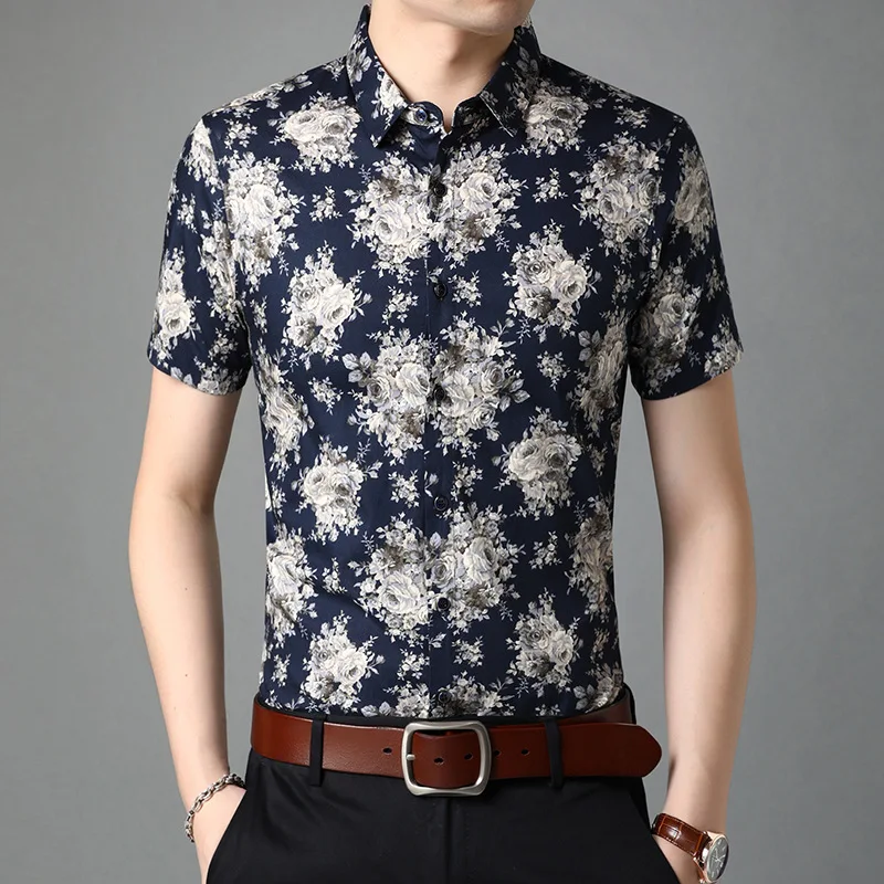 

High-Quality Soft And Comfort Mercerized Cotton Boutique Men Shirt Summer New Fashion Casual Printing Short Sleeve Shirts M-XXXL