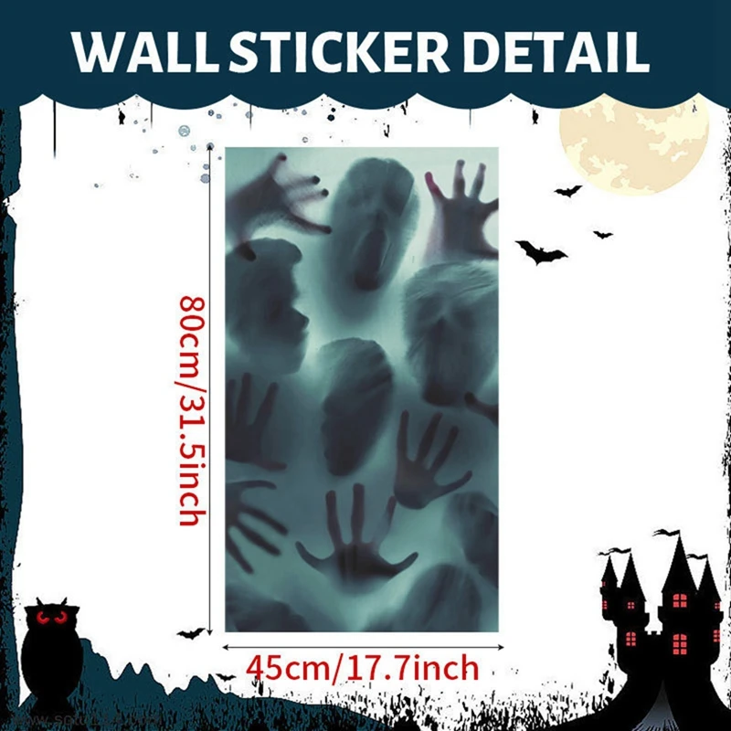 A01F-Halloween Static Stickers Removable Bloody Handprint Ghost Horror Window Sticker Halloween Party Decoration For Home