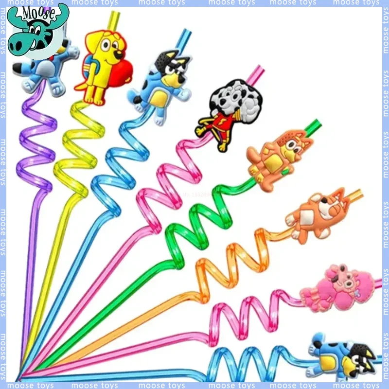 

Moose Kawaii Bluey Family Cartoon Creative Straw Accessories Party Home Cute Animal Theme Colorful Straws Bluey And His Friends