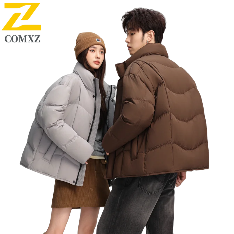 COMXZ High Quality Winter Jacket Stand Collar Solid Color Warm Ski Padded Jacket Streetwear Thick Quilted Jacket Men's Clothing