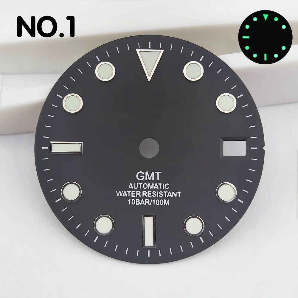28.5mm dial GMT dial fits NH35 watch green luminous watch parts replacement parts high quality dials