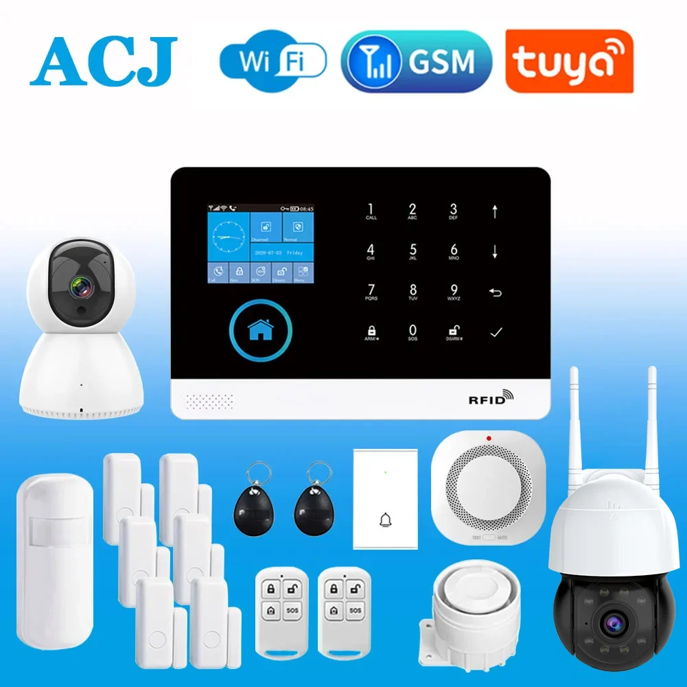 PG103 WiFi Alarm System for Home Burglar Security Tuya Smart House App Control 433MHz GSM Wireless With Motion Sensor Camera