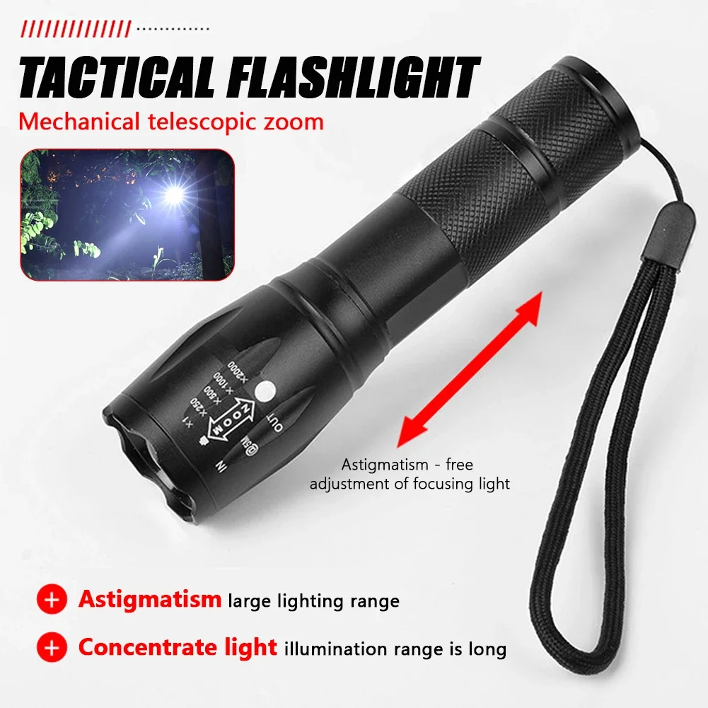 

LED Flashlight Ultra Bright Torch Q5 Outdoors Waterproof Zoomable Rechargeable 18650 Battery Flashlights Hiking Camping Light