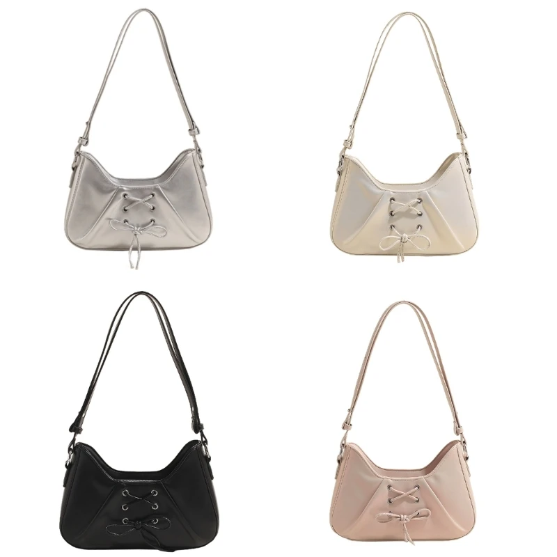 Women Underarm Bag PU Leather Shoulder Bag Pleated Armpit Bag for Commuting