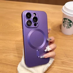Luxury Magnetic Silicone Phone Case with Glass Lens Protection - iPhone 15 (Dark Purple)