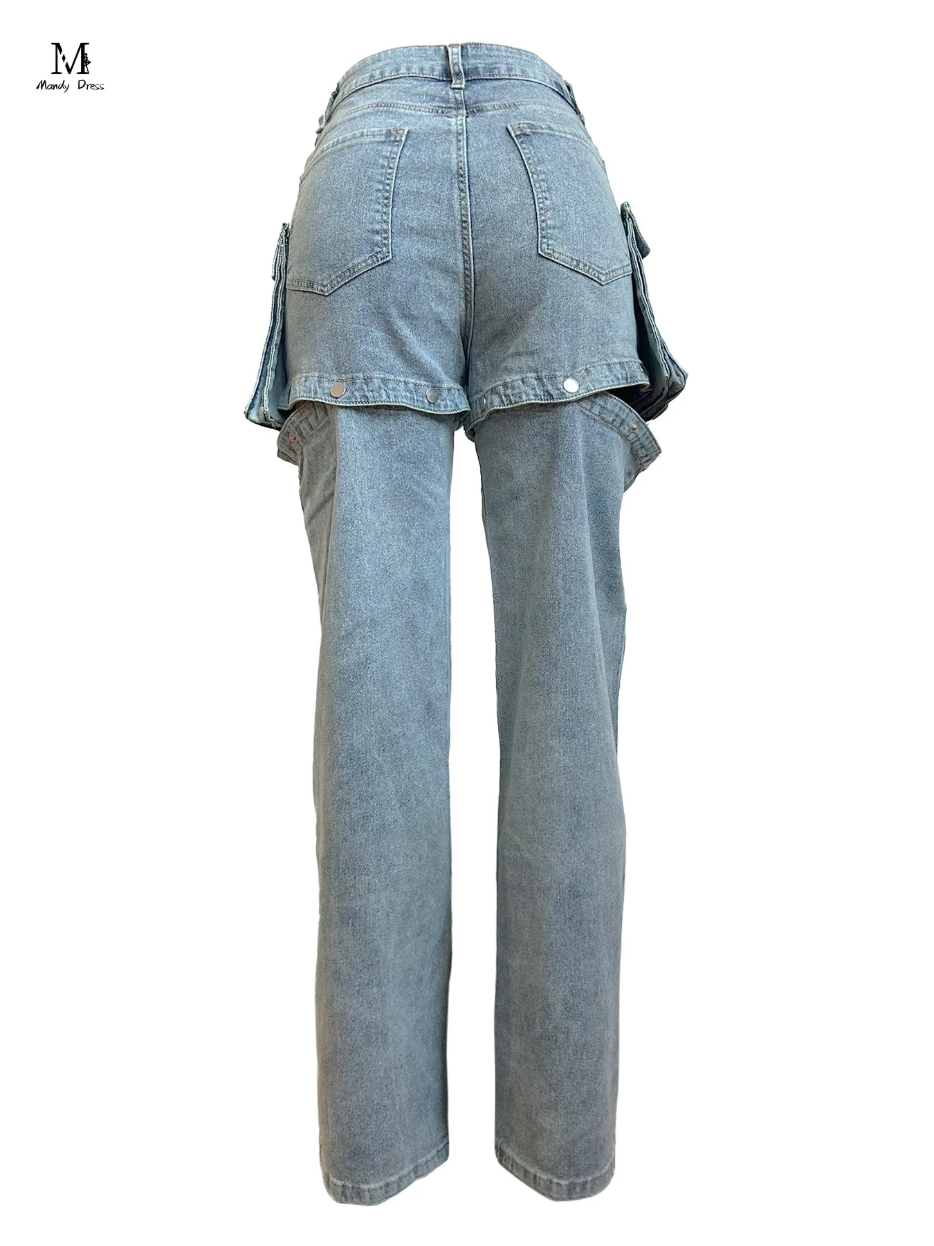 Stylish Detachable Jeans Women Trousers and Shorts Stretch Loose Wide Leg Streetwear Y2K Designer Lady Denim Pants 2024