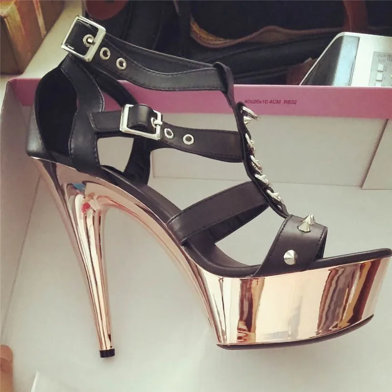 

6 inch, sexy heels, metal buckle, fashion sequined vamp, 15 cm electroplated stiletto heels, stage pole dance shoes